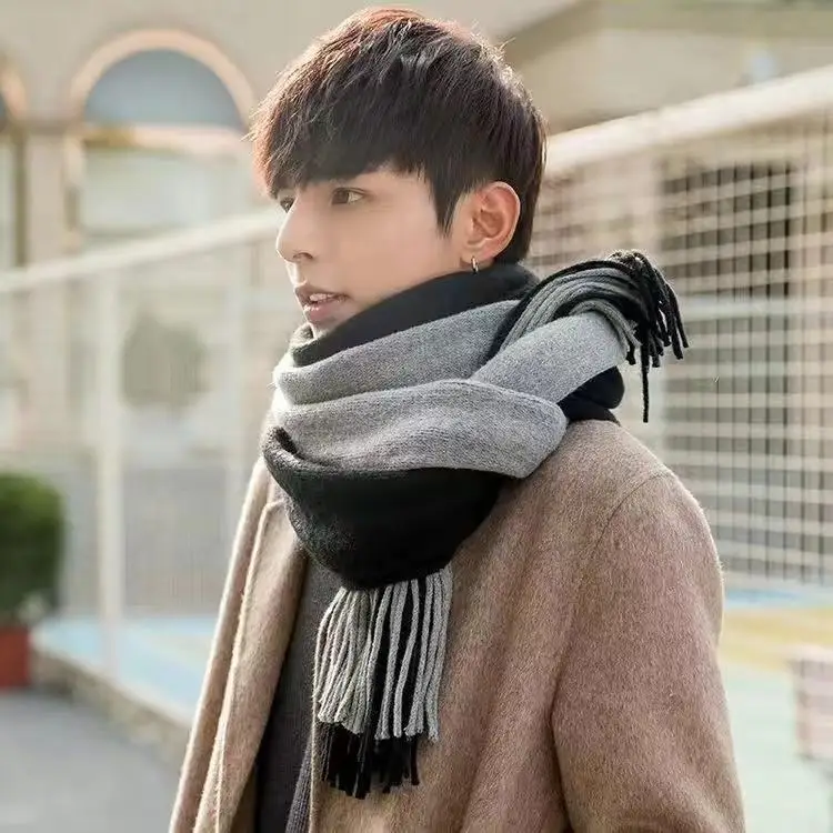 

Man's Autumn Winter Fine Wool Scarf 100% Pure Wool Scarves for men Reversible Warm Cashmere Wraps