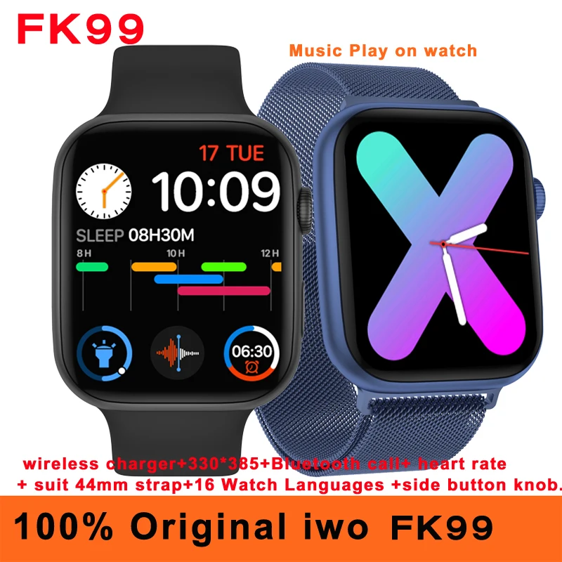 

Оригинальные Смарт-часы iwo FK99, новинка 2021, 44 мм, воспроизведение музыки, часы с Bluetooth, беспроводное зарядное устройство, пульсометр, Смарт-час...