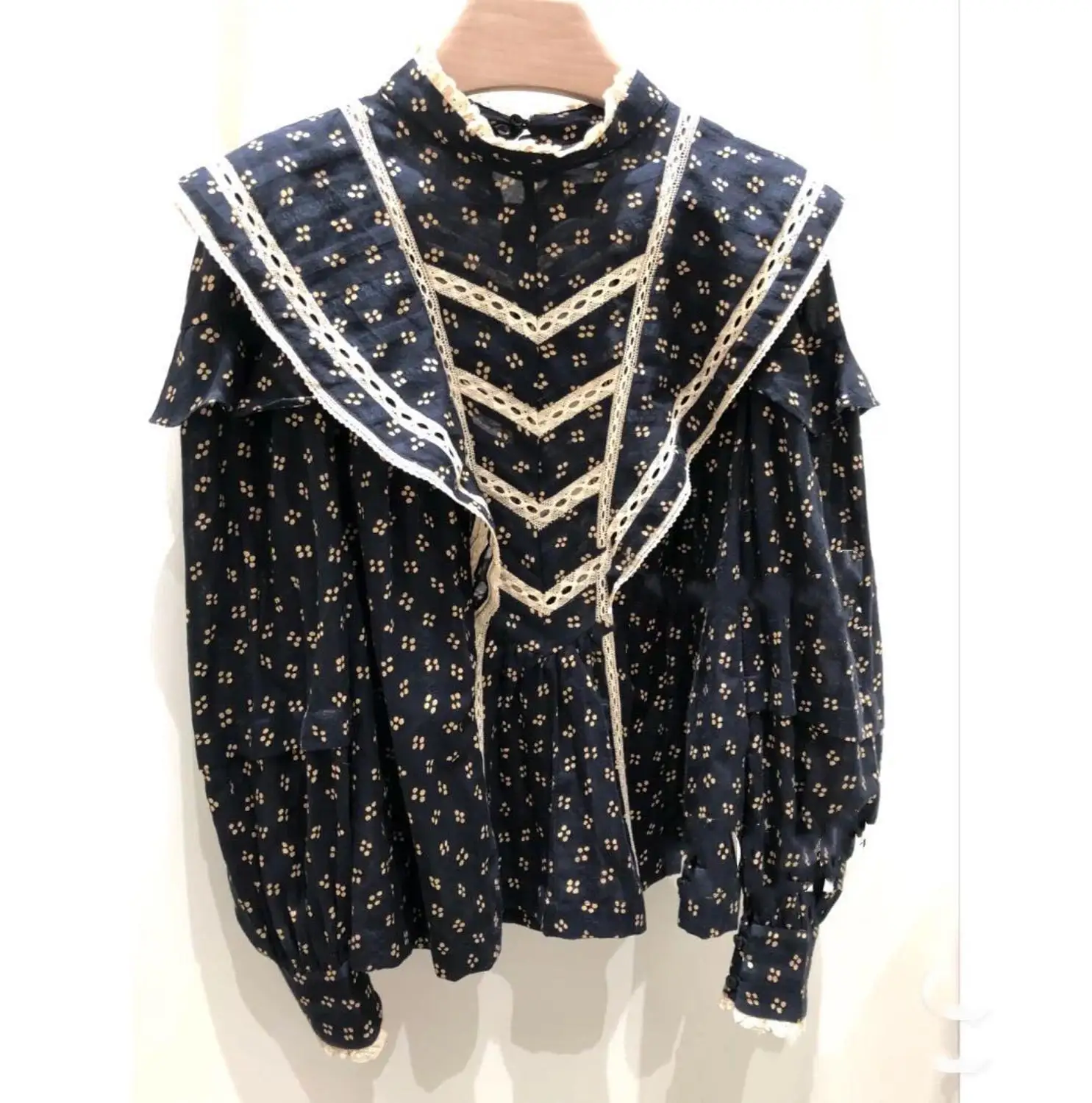 

Women Lace Ruffles Blouse Hollow out Sweet Long Sleeve Shirt & Top 2020 New