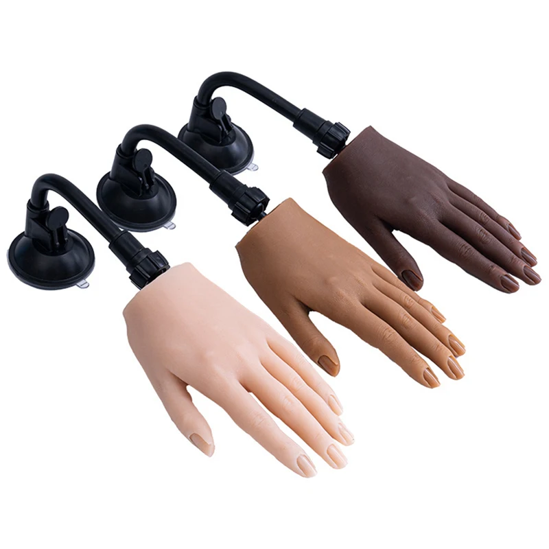 

High Quality Soft Silicone Nail Art Flexible Practice Training Fake Hand Model Display palm Stand Practice Model Manicure Tool