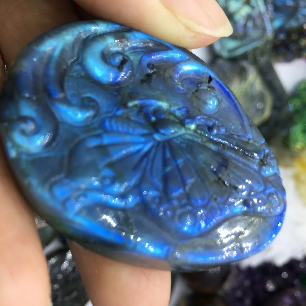 

Природный Голубой лабрадорит, скульптура бабочки, лечебное минеральное украшение рейки