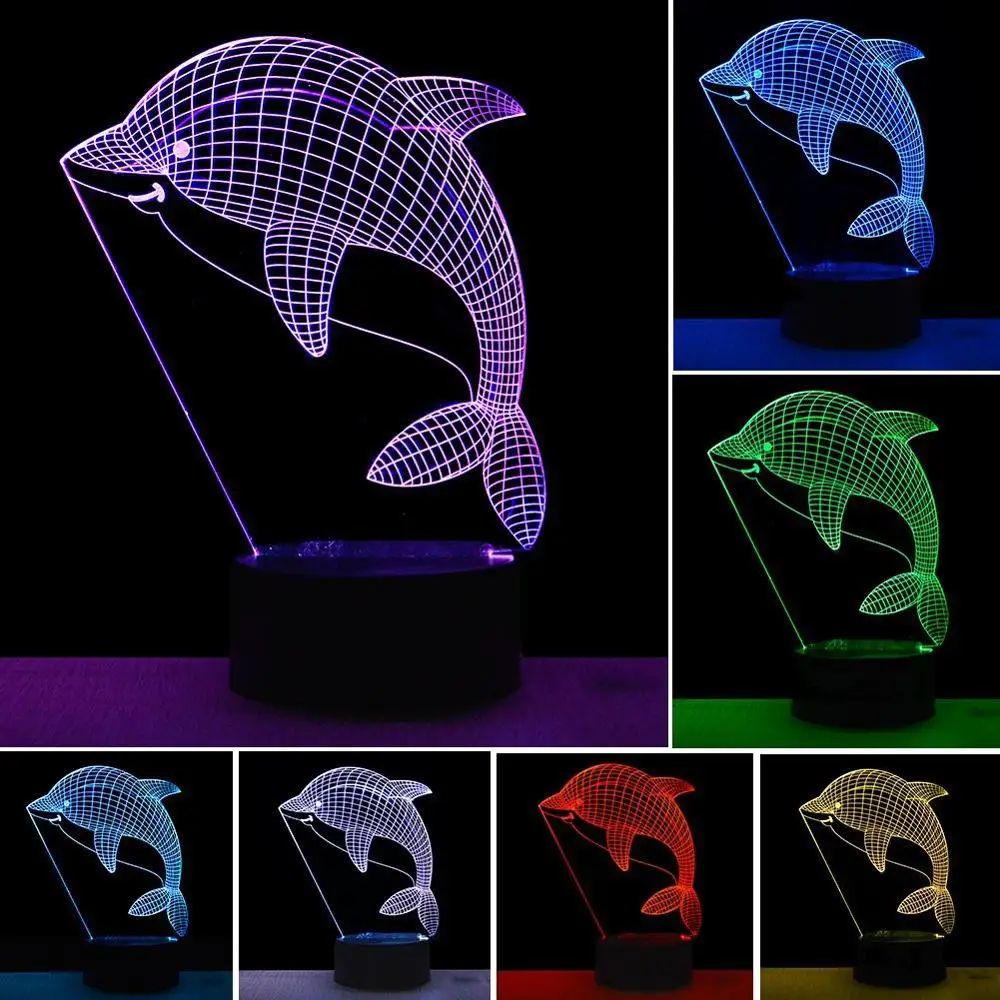 Фигурка 3D RGB лампы в форме дельфинов Подарочный ночник светодиодный 7 цветов ночник - Испускаемый цвет: dolphin-2