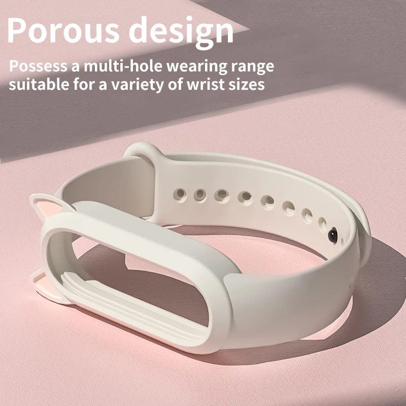 Silicone Strap for Xiaomi Mi Band 5 6 Cat Earmuffs Case 3 4 Cute Ears Bumper Wristband Fashion Cartoon Pink Color | Электроника