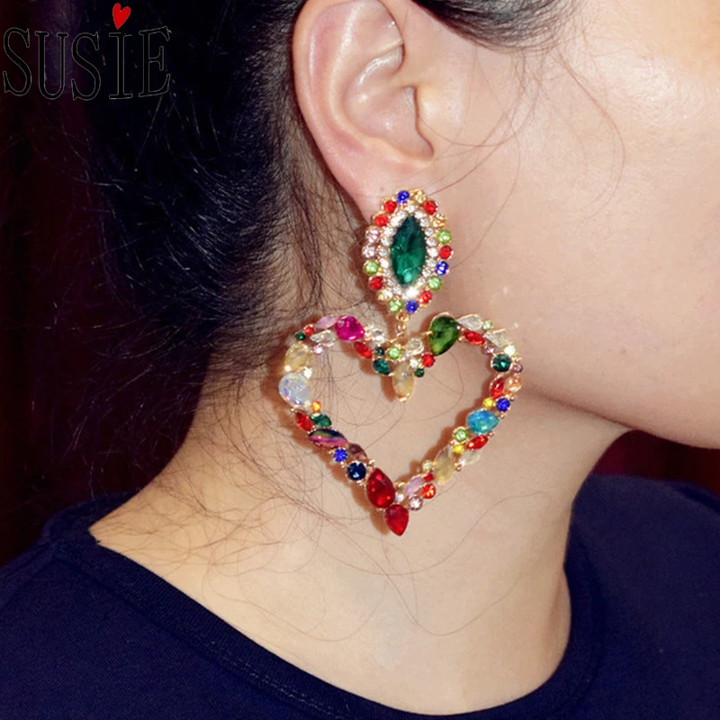 Женские серьги LOVE SUSIE в форме сердца стразы сплав модные на свадебную вечеринку