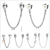 authentic 925 sterling silver rose gold dangling crown o clip safety chain bead fit pandora bracelet necklace jewelry