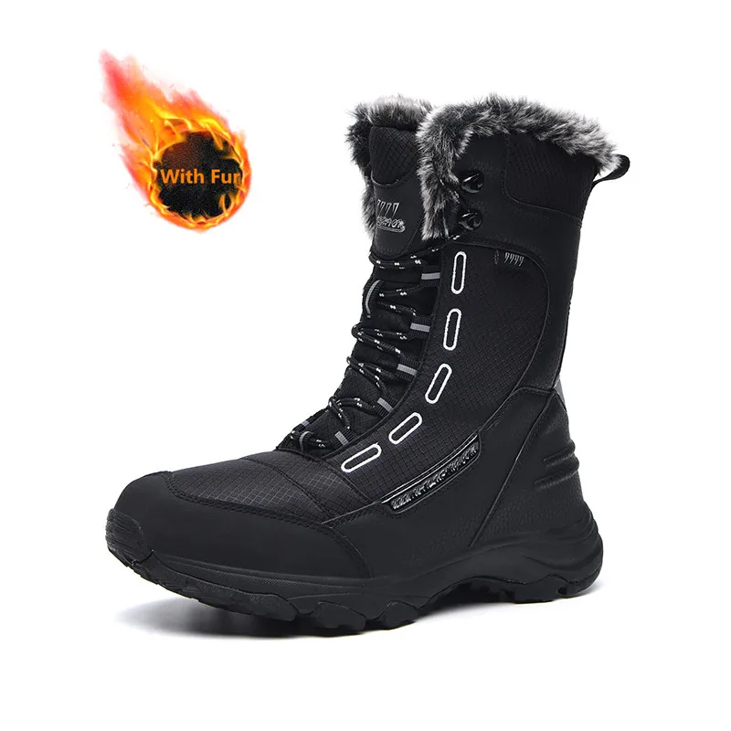 

Mens Casual Warm Plush Cotton Shoes Quilted Boots Men Winter Outdoor Waterproof Reflective Non-slip Snow Boots Sneaker for Male