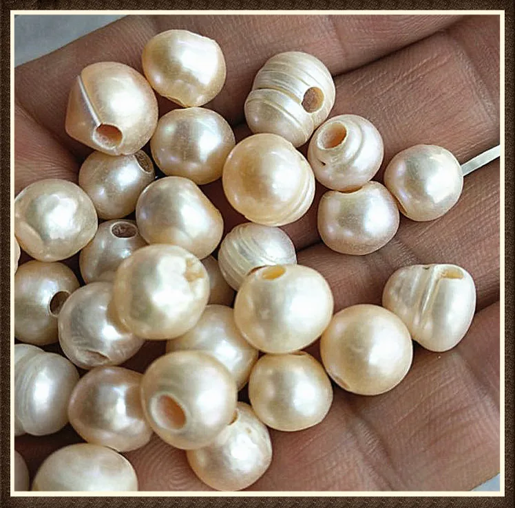 

25pcs natural golden colors freshwater pearl beads 10-11mm natural golden colors cultured pearl big hole 3.0mm