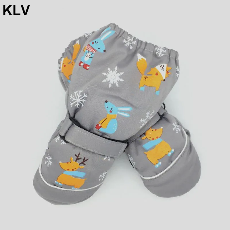 Зимние Детские утепленные лыжные перчатки с принтом мультяшного оленя кролика