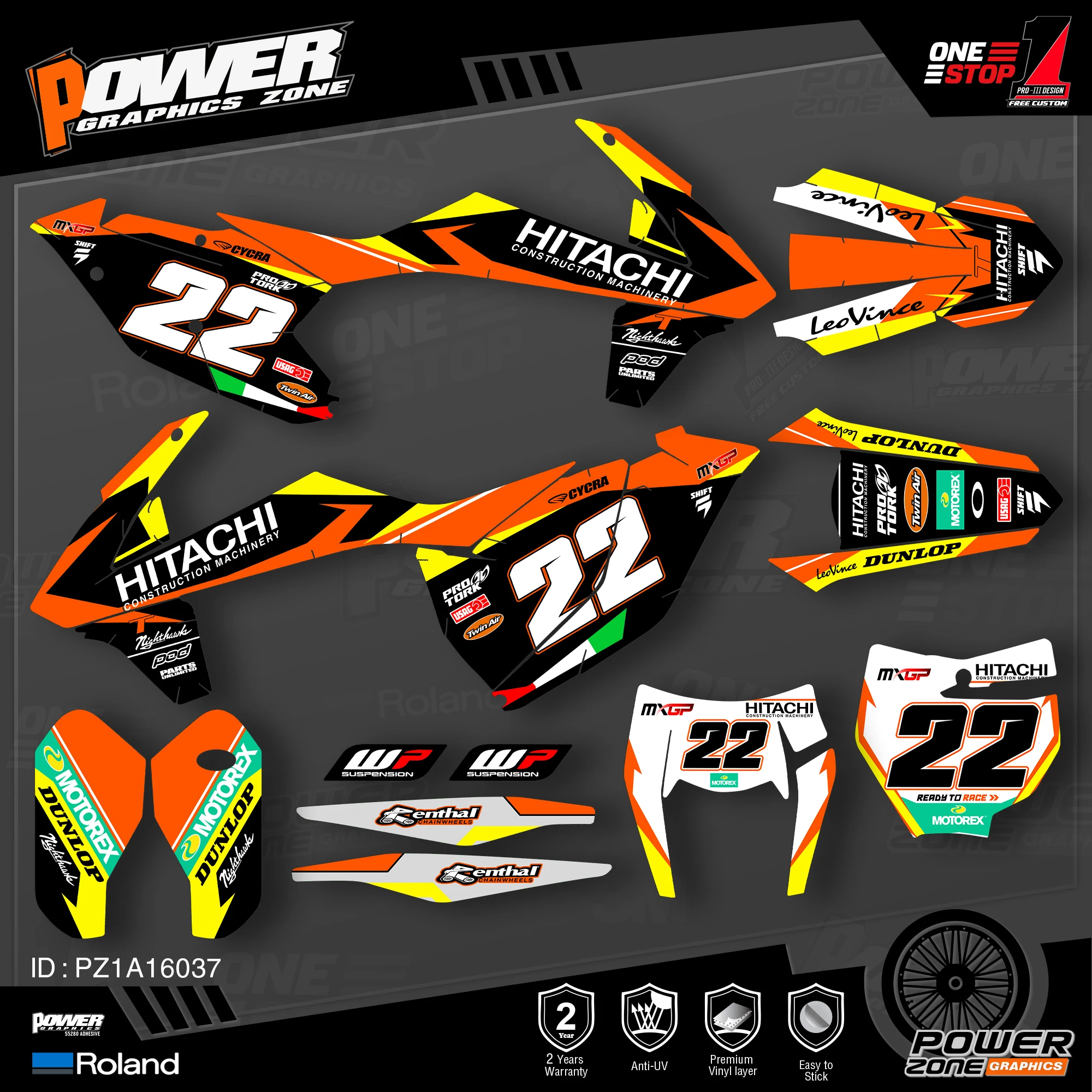 PowerZone Custom Team Graphics Backgrounds Decals Stickers Kit For KTM SX SXF MX 16-18 EXC XCW Enduro 17-19 125 to 500cc 37 | Наклейки и
