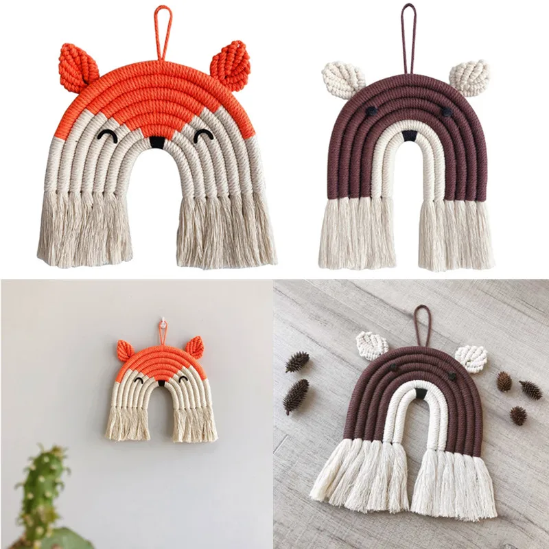 

OOTDTY Kids Room Hand-woven Cotton Rope Animal Wall Hanging Decor Toys Nordic Style Macrame Tapestry Pendant Home Nursery Decor