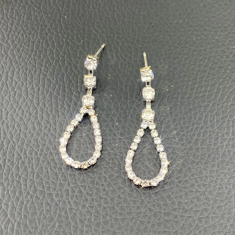 

Classic Elegant Full Clear Rhinestone Dangle Earrings for Bride Plated Long Drop Earring For Women Wedding Party Jewelry