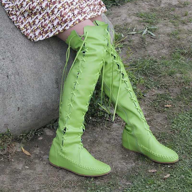 Новые осенние кожаные женские сапоги сексуальные выше колена на шнуровке