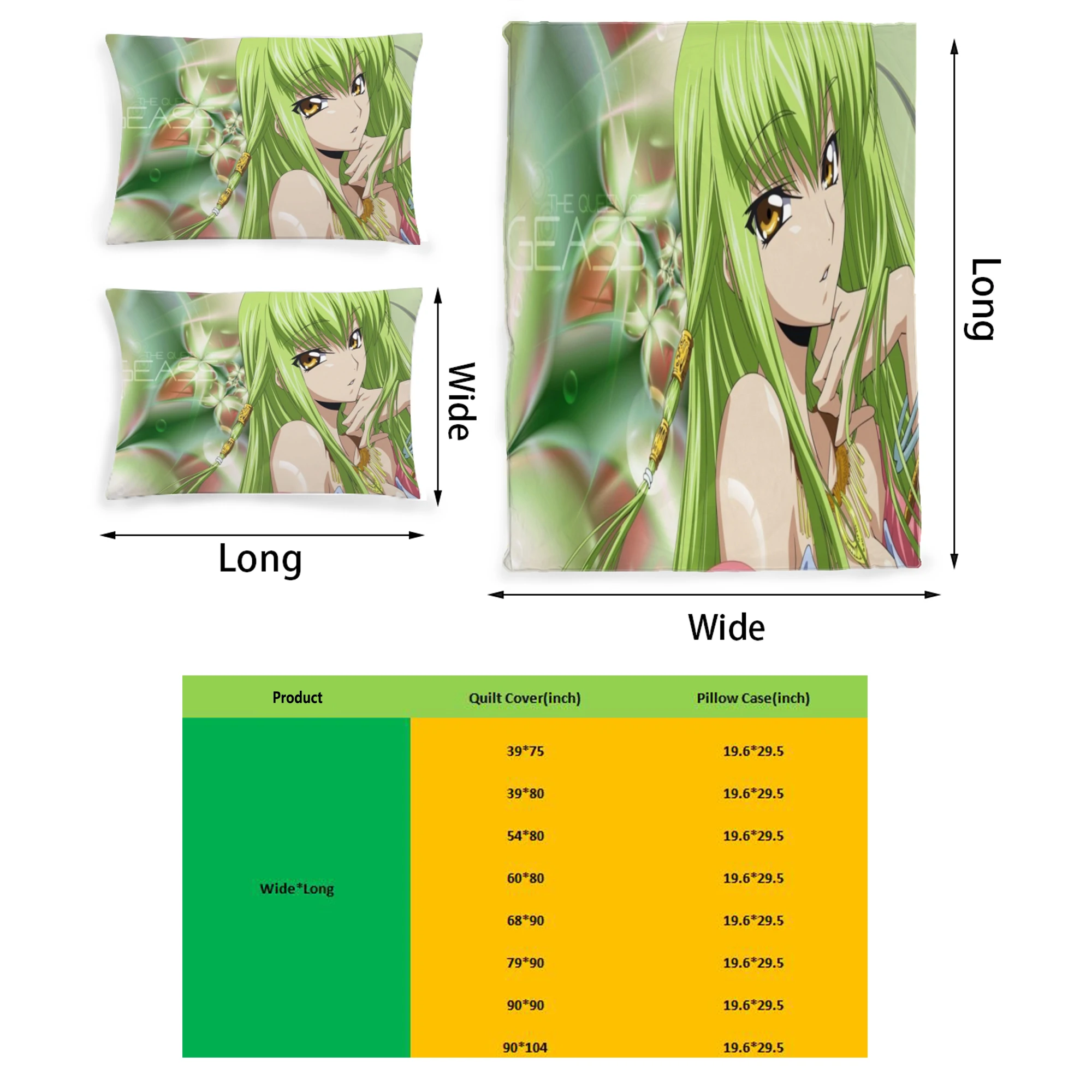 

Code Geass Graphic Printed Bedding Set Pattern Printing Polyester Quilt Cover Set 3 Pieces Quilt Cover Pillow Cover Set