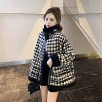 autumn and winter new houndstooth coat and fur one piece womens loose jacket motorcycle suit korean coats women