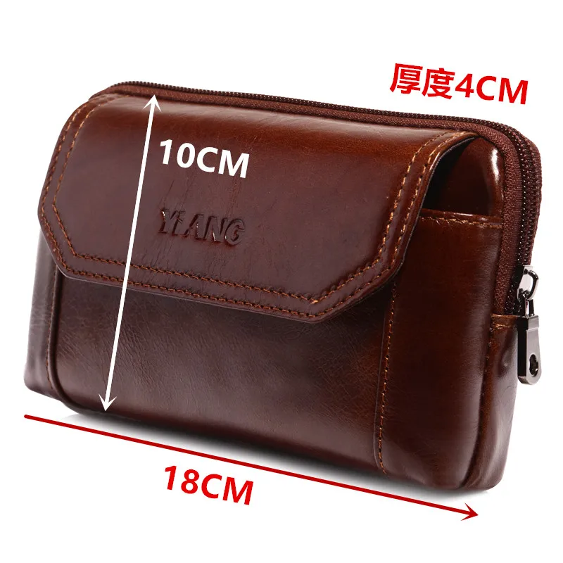 Genuine Leather Men Hip Bum Belt Purse Designer Male Fanny Pack 6.5" Mobile Phone Pouch Small Men's Waist Bags Travel Cowhide