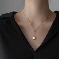 yun ruo adjust heart pendant necklace yellow gold plated titanium steel jewelry woman birthday gift never fade hypoallergenic