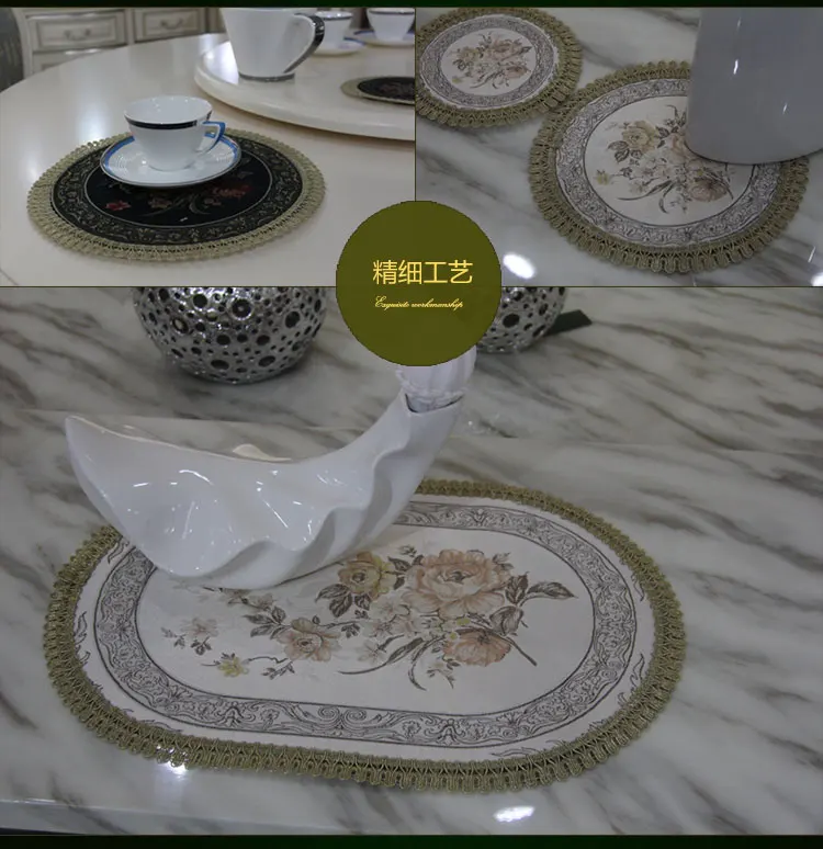 

European Style Luxury Placemat Exquisite Jacquard Cup Coaster Insulation Mat Christmas Home Decor Table Mat Kitchen Dining Pads
