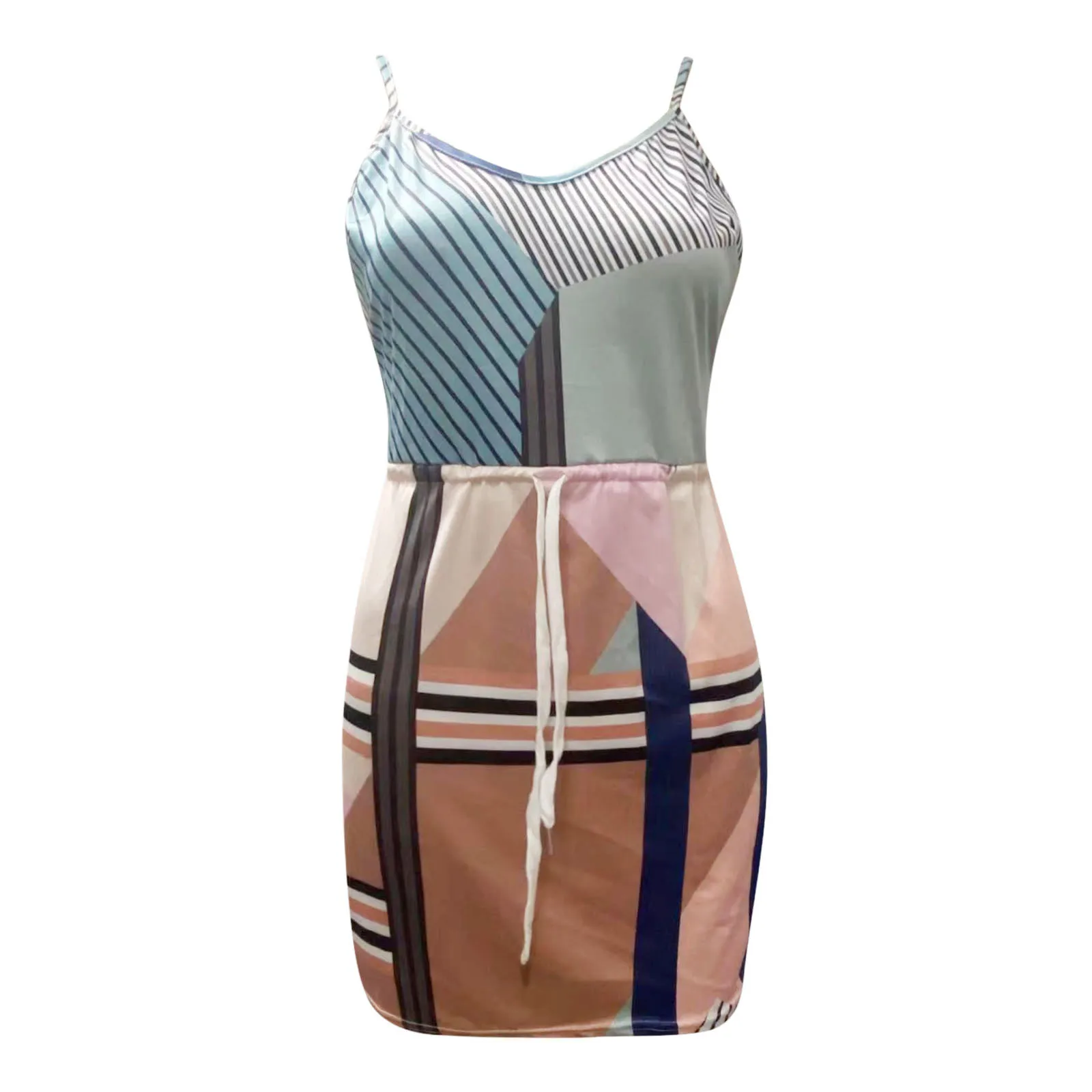 Женское платье на бретелях с V-образным вырезом и коротким рукавом открытой