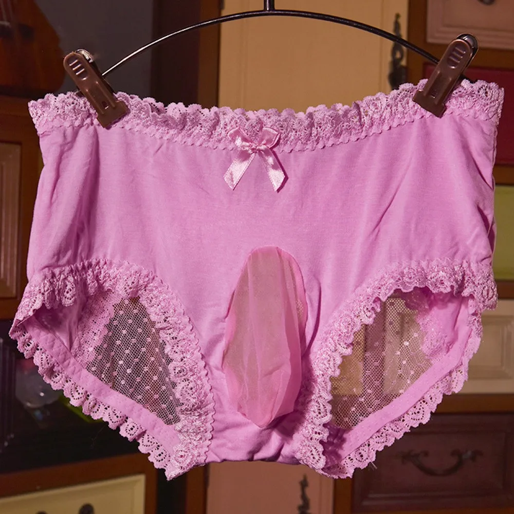 

Sissy Pouch Panties Mens Lace Bikini Briefs G-String Thongs Underwear Knickers Ice Silk Men Underwear Transparent Panties 2021