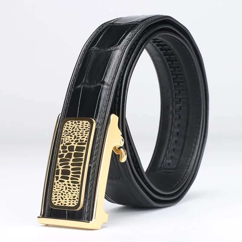 black golden McParko пояс из крокодиловой кожи мужские автоматические пряжки деловой строгий костюм ремень крокодил мужские s ремни повседневные коричневые поясные ремни новые - Цвет: black golden