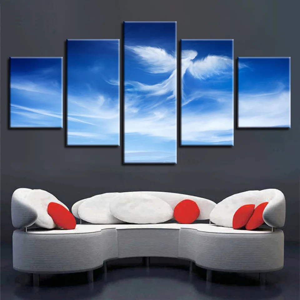 

5 Pieces Wall Pictures HD Printed Decoration Modern Blue Sky Angel Cloud Shape Scenery Canvas Paintings Art Modular Poster Frame