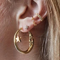 docona gold color tiny star crystal flower moon round stud earrings set for women punk geometric piercing earring ear cuff 8060