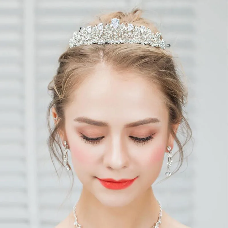 SLBRIDAL Арт Деко Кристаллы Стразы сплав кубический циркон свадебная тиара CZ Свадебная Королева Принцесса пышные вечерние короны для подружек невесты