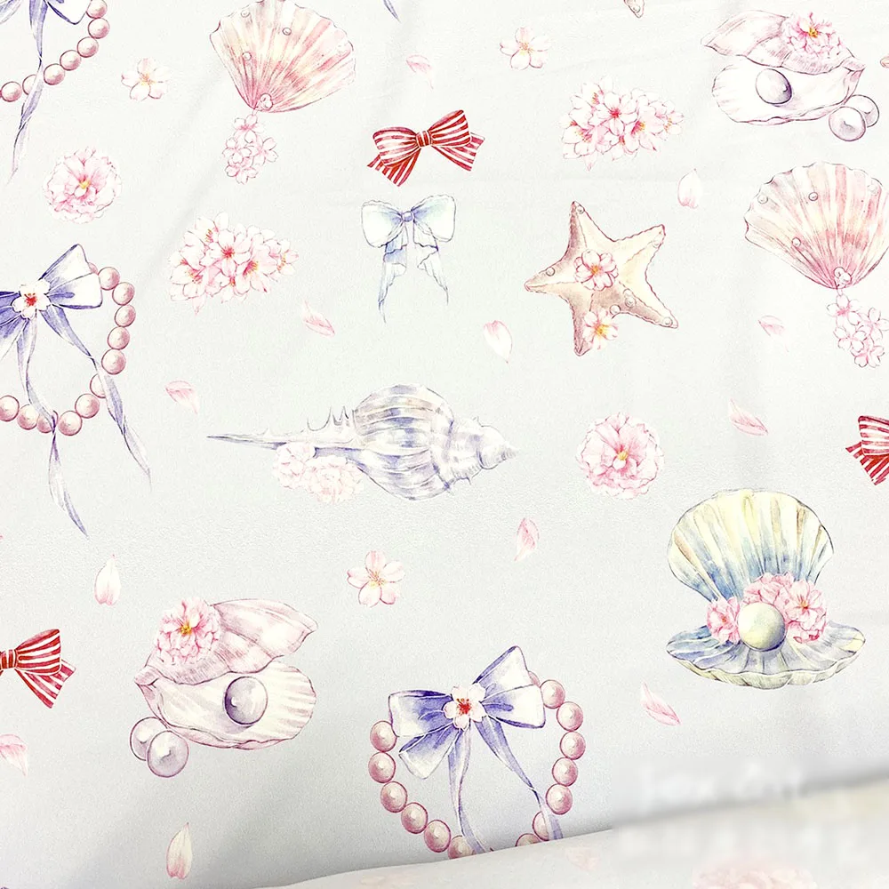 

148cm Wide Polyester Cotton Fabric Ocean Shell Printed Tissue Home Textile Sewing Material DIY Making for Garment Kids Dress