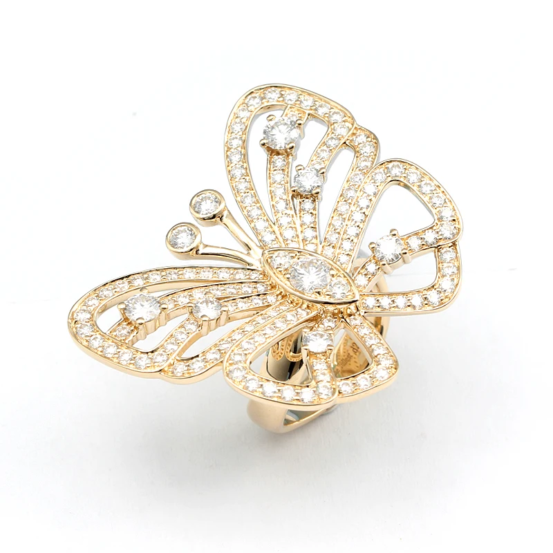 Эди бабочка моисаниты Золотое кольцо настоящее ау585 14k желтое золото 2 8ct карат D/VVS