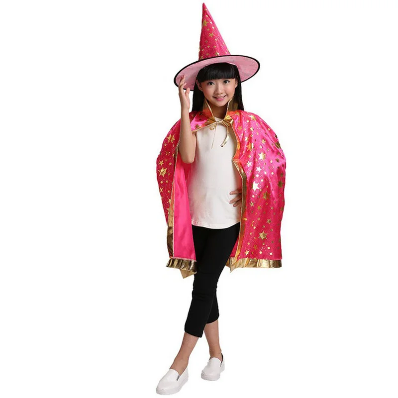 Halloween Costume Satin Cape with Hat for Kids Boys Wizard Girls Witch Cosplay Party Child Dress Up Ghost Clothes 2021 |