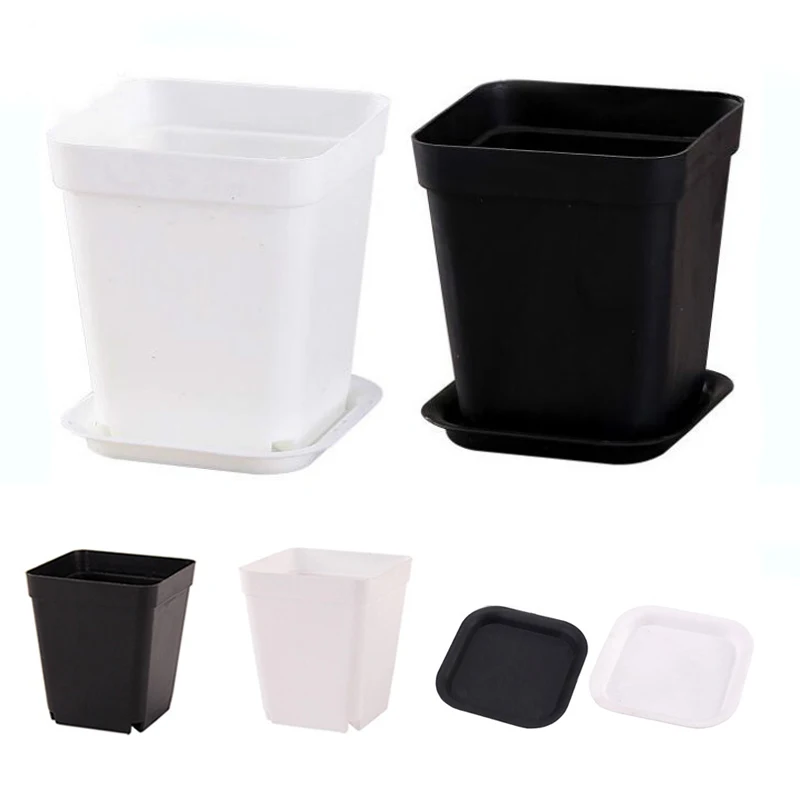 

1 Set Planter Pot Trays Mini Square Plastic Flower Pot Home Office Decor Succulent Plants Nursery Pot Green Garden Tools
