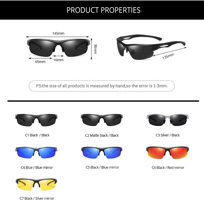 

COASION Brand Design TR90 Frames Sports Sunglasses Men Polarized Driving Sun Glasses For Women Mirror Lens Male Goggle CA1324