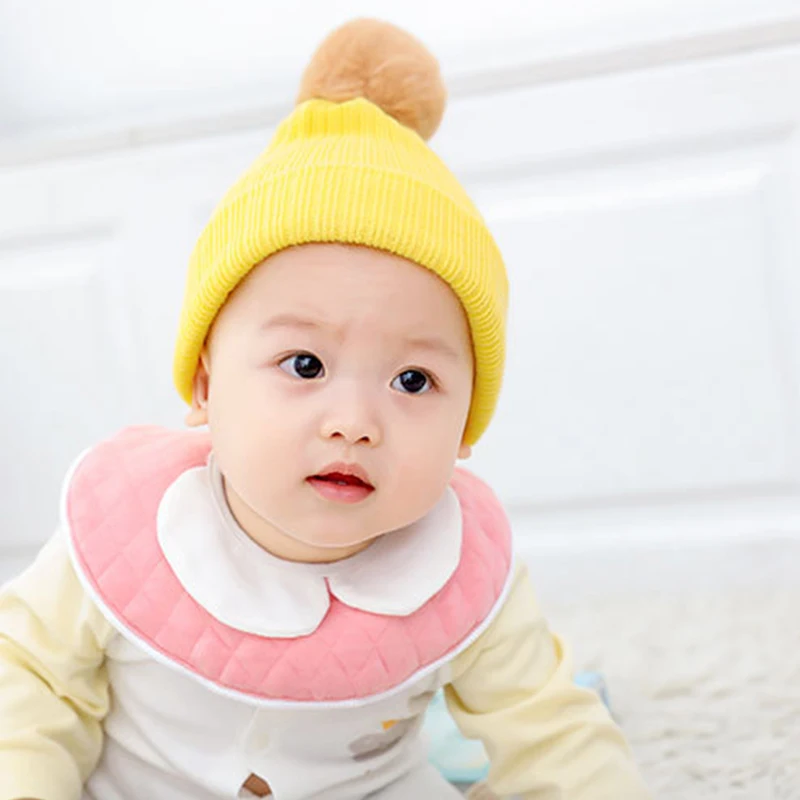 Шапки для младенцев шапки с помпонами зимние защитные новорожденных мальчиков и