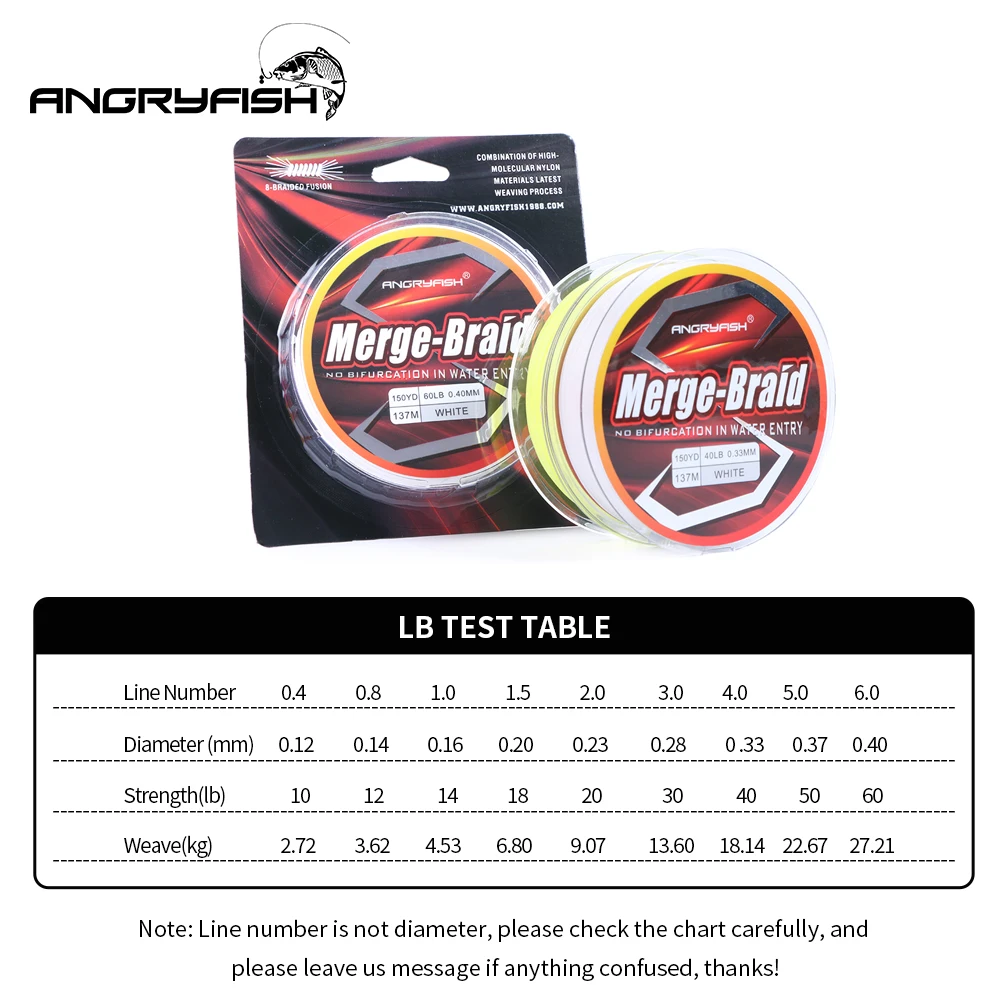 

Angryfish 2020 New 150yd/137m Fishing Line PE Fire Pure Fluorocarbon Coated Merge-Braid 8 Strands Braided Fishing Line