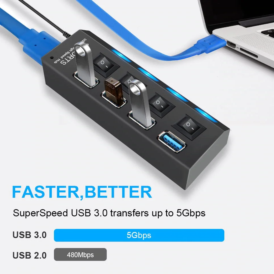 

USB-разветвитель с 3 портами USB 4/7 и выключателем с светильник кой