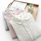 Женская Однотонная рубашка-блуза из хлопчатобумажной пряжи с оборками и длинным рукавом