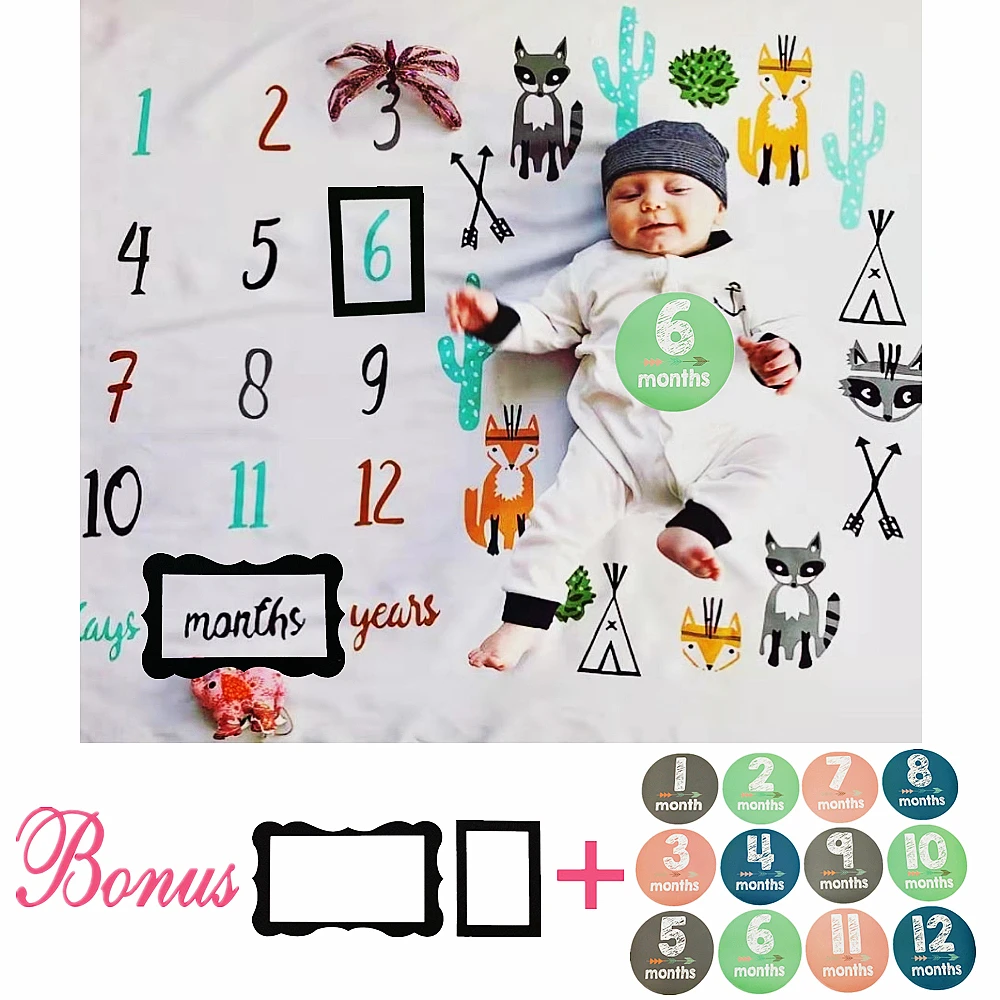 

Infant Baby Monthly Milestone Sticker Photo Props Background Blankets Backdrop Cloth Calendar Bebe Boy Girl Photo Accessories