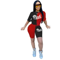 women short sleeve set two pieces o neck casual tracksuit t shirt and short pants female lace up letter print short t shirts