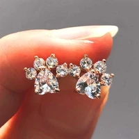 cute cat paw earrings for women crystal earrings rose gold stud earrings pink claw dog paw stud earrings