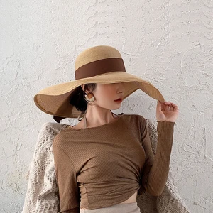 Luna&Dolphin Women Summer Sun Hat Beach Paper Straw Big Wide Flat Top Cap Bow-Knot Temperament UV Cut Outdoor Elegant For Lady Luna&Dolphin Women Summer Sun Hat Beach Paper Straw Big Wide Flat Top Cap Bow-Knot Temperament UV Cut Outdoor Elegant For Lady