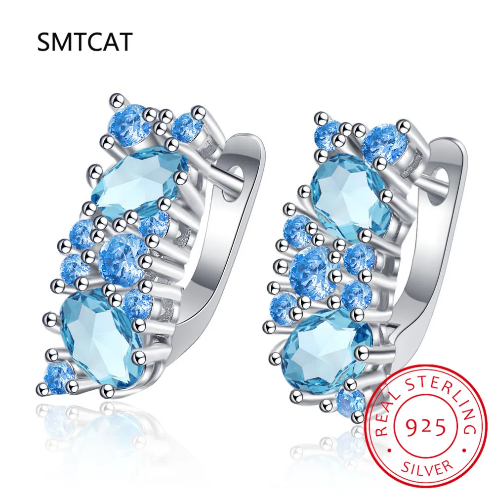 Classic Silver 925 Jewelry Earrings For Charm Lady With Blue Color Topaz Gemstones Women Party Valentines Gifts |