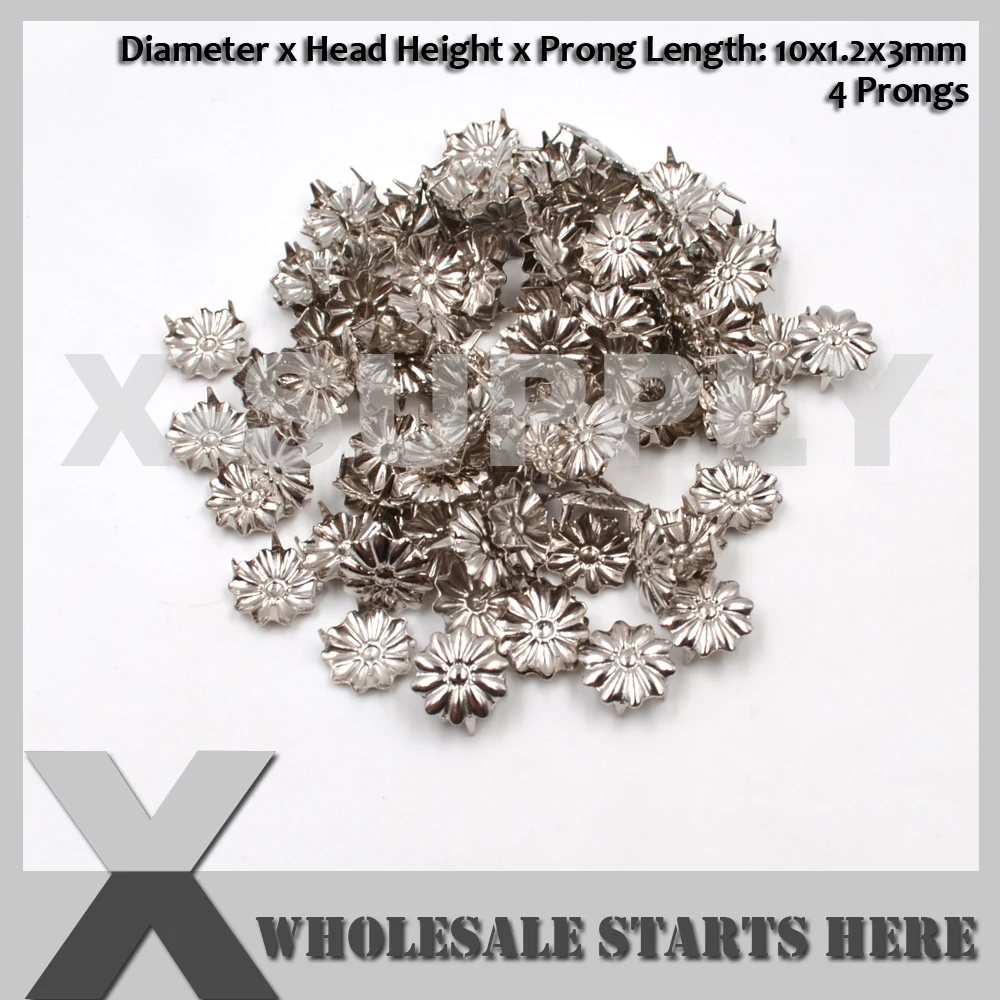 10mm Punk Flower Studs With 4 Prongs for Leather Craft/Bag/Shoe/Clothing