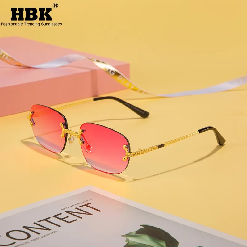 

Солнцезащитные очки женские HBK, квадратные, без оправы, с красными зеркальными линзами