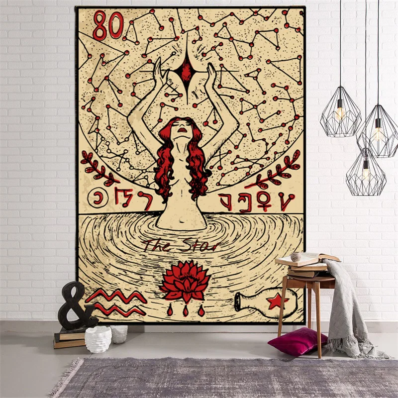 

Tarot Card Pattern Blanket Tapestry Wall Hanging Tapestries Bedroom Bedspread Throw Cover Sun Moon Mandala Wall Decor 95x73CM
