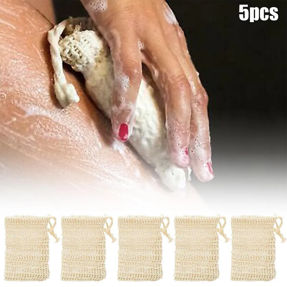

5Pcs Sisal Soap Saver Bag Exfoliating Mesh Pouch Eco Friendly Foam Maker Natural Zero Waste Foaming Easy Bubble Soap Holder