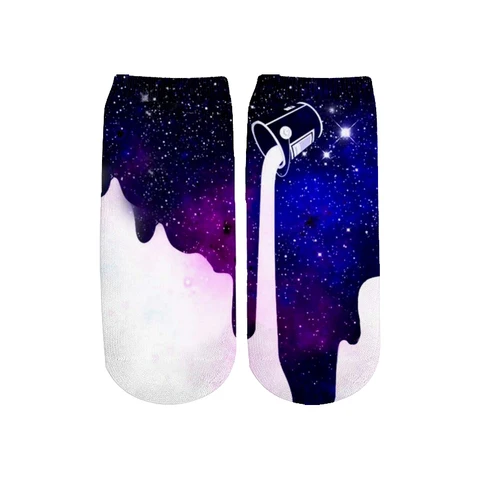 Новинка 2021, брендовые носки, милые хлопковые короткие носки до щиколотки с объемным рисунком космического линяющего молока для женщин, женские повседневные короткие носки