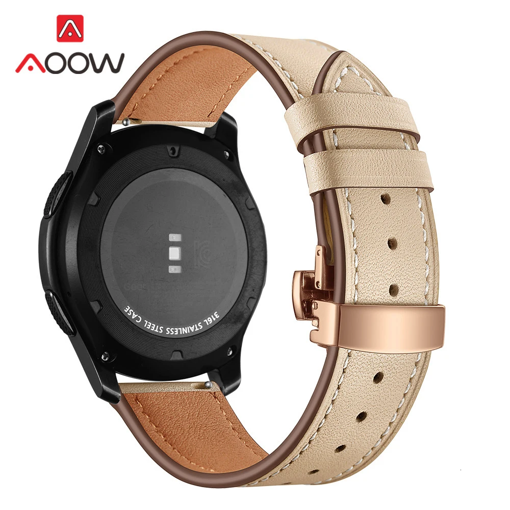 20 мм 22 мм ремешок из натуральной кожи для samsung Galaxy Watch Active 42 мм 46 мм Бабочка Пряжка браслет ремешок аксессуары