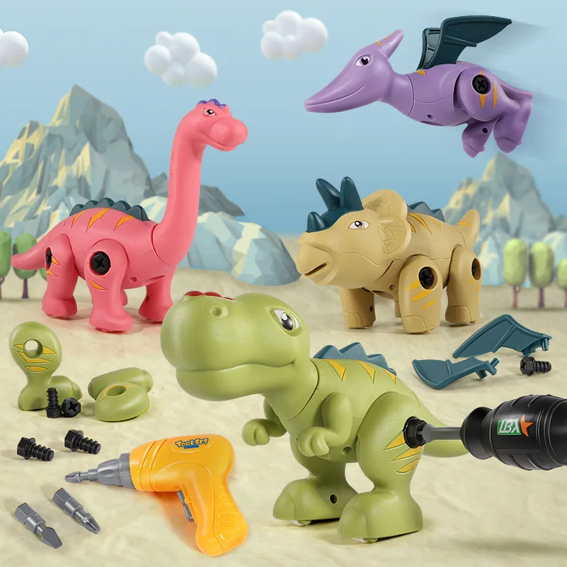 

Take Apart Dinosaur Toys for Kids 4 Pack Building Construction Kits with Electric Drill Kids STEAM Learning Dinosaur Toy