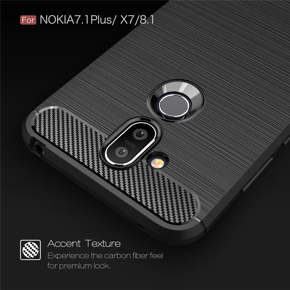Силиконовый чехол для Nokia 7 Plus 1 X7 X71 противоударный из углеродного волокна ТПУ |