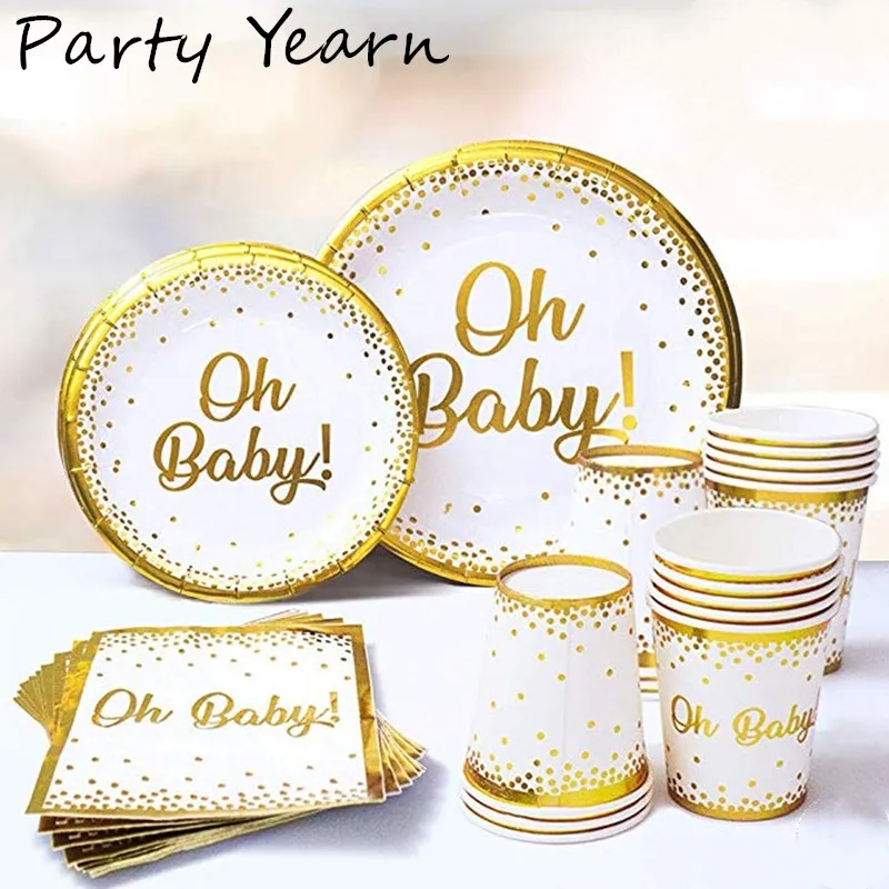 Новый золотой надписью Oh Baby печатных Бумага чашки ребенок душ Декор Пол раскрыть